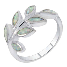 Load image into Gallery viewer, Sterling Silver Simulated White Opal Olive Branch Shaped RingAnd Width 12 mm
