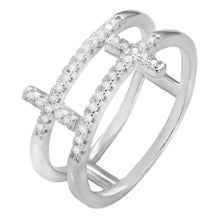 Load image into Gallery viewer, Sterling Silver Cubic Zirconia Double Cross Ring