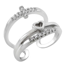 Load image into Gallery viewer, Sterling Silver Heart &amp; Cross CZ Adjustable Ring