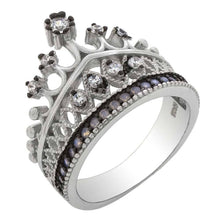 Load image into Gallery viewer, Sterling Silver White &amp; Black Rhodium Plating CZ Crown Ring