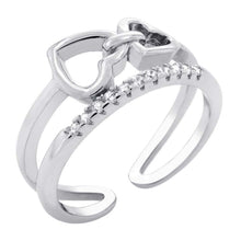 Load image into Gallery viewer, Sterling Silver Double Heart Cubic Zirconia Adjustable Ring