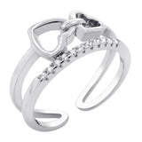Sterling Silver Double Heart Cubic Zirconia Adjustable Ring