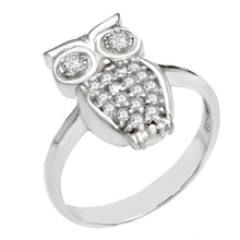Load image into Gallery viewer, Sterling Silver Rhodium Owl CZ Ring Width-9.3mm, Height-15mm