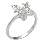 Sterling Silver Rhodium Two Butterfly Pave CZ Ring