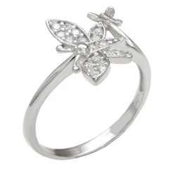 Sterling Silver Rhodium Two Butterfly Pave CZ Ring