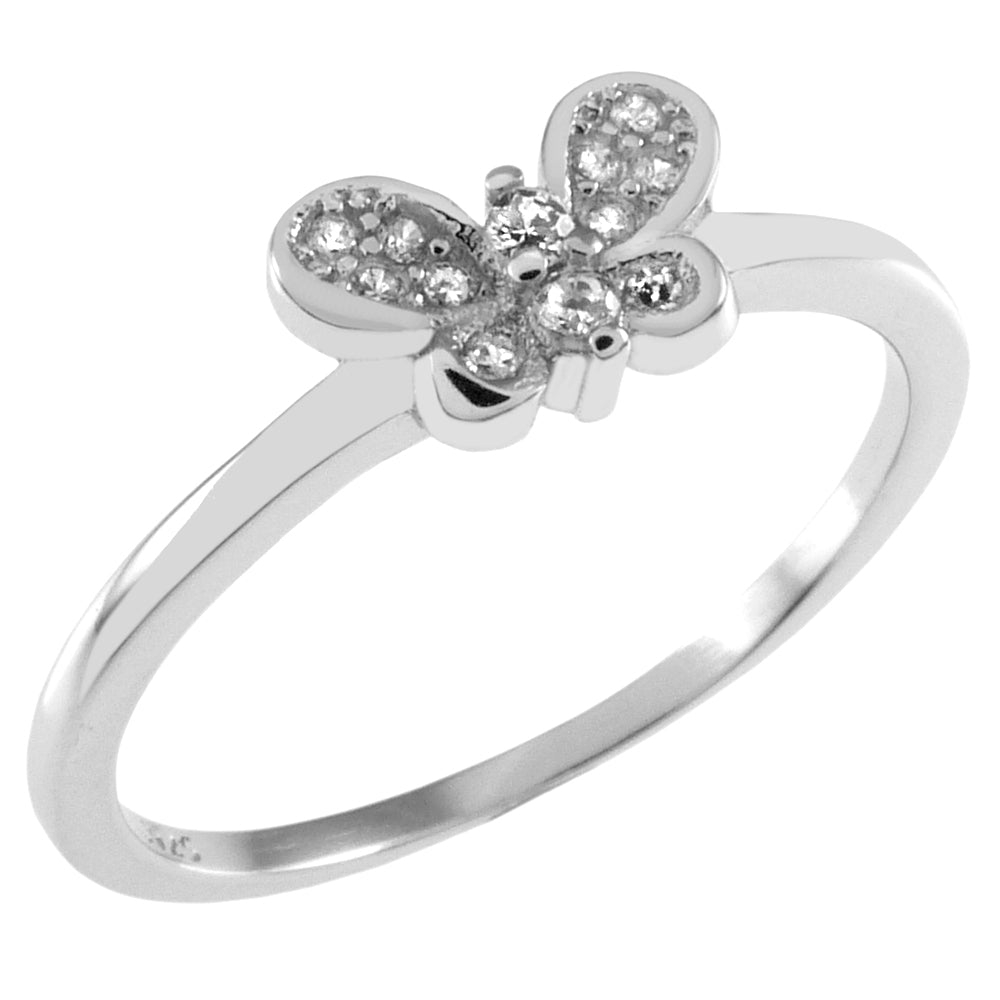 Sterling Silver Small CZ Butterfly Ring Width-8.7mm, Height-5.7mm