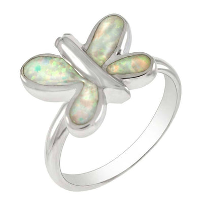 Sterling Silver Simulated White Opal Butterfly Shaped RingAnd Width 16mm