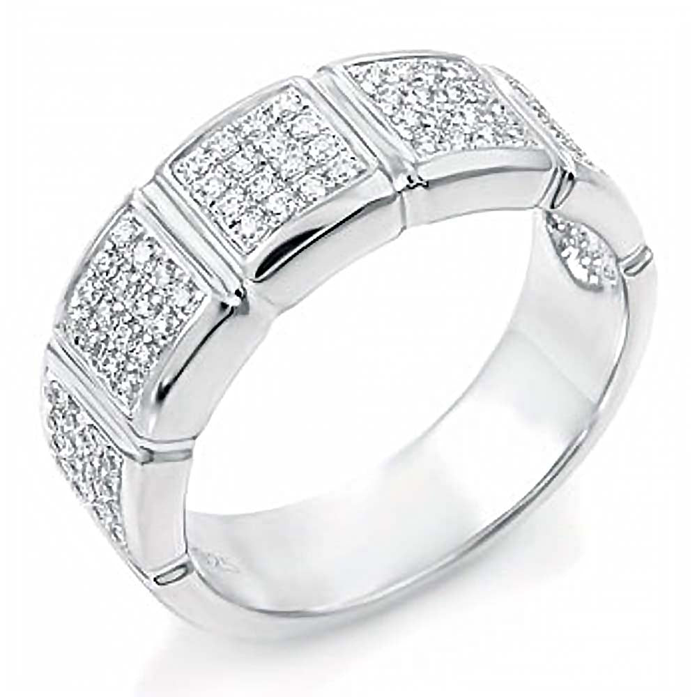 Sterling Silver Fancy Pave Grade AAA Round Cz Square Shape Ring with Ring Width of 7MM