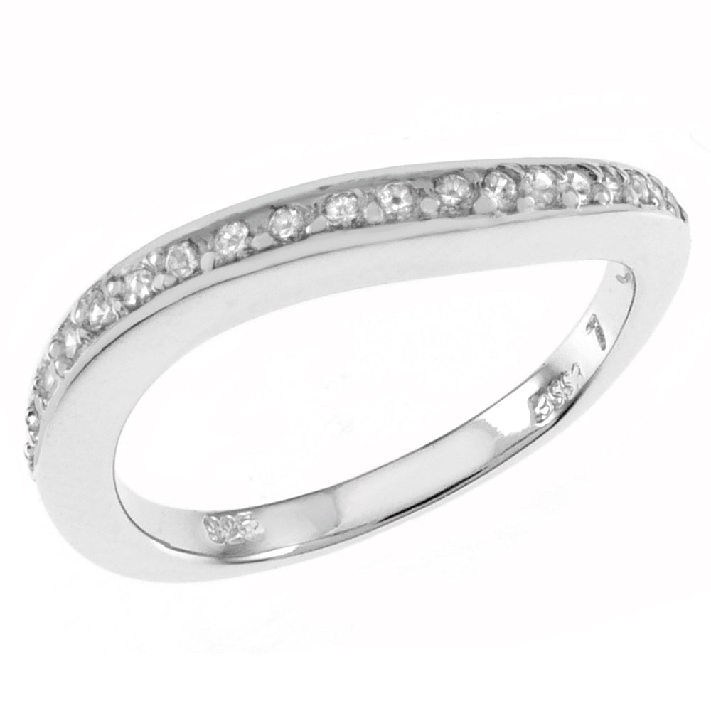 Sterling Silver Rhodium Pave Cubic Zirconia Curved Band Ring