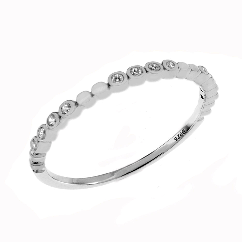 Sterling Silver Thin Round CZ Bezel Set Band Toe Ring Width-1.5mm