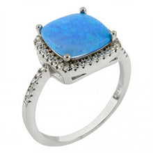 Load image into Gallery viewer, Sterling Silver Simulated Blue Opal Square Shaped Ring With Clear CZ