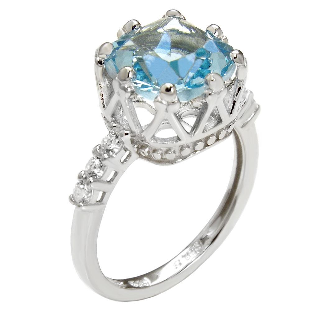 Sterling Silver Aquamarine Glass Cubic Zirconia Ring