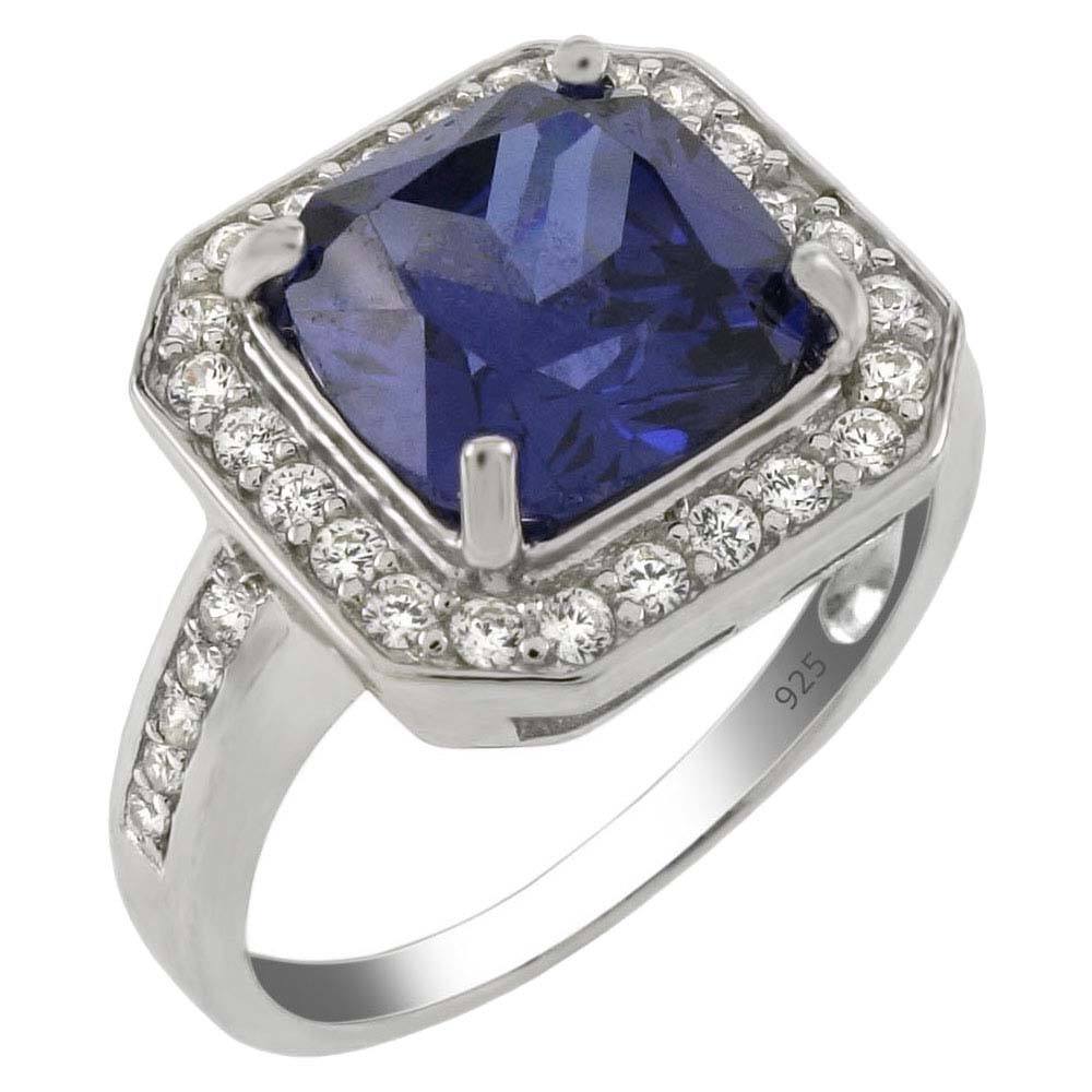 Sterling Silver Simulated Tanzanite With CZ Ring