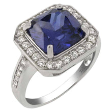 Load image into Gallery viewer, Sterling Silver Simulated Tanzanite With CZ Ring