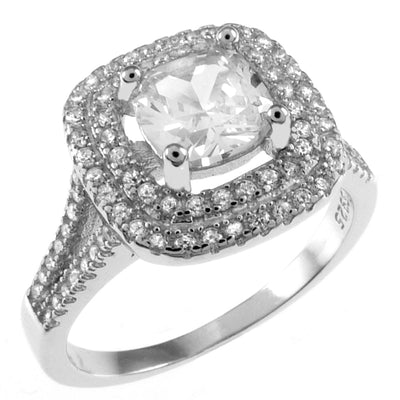 Sterling Silver Princess Cut Halo engagement Ring Width-12.5mm