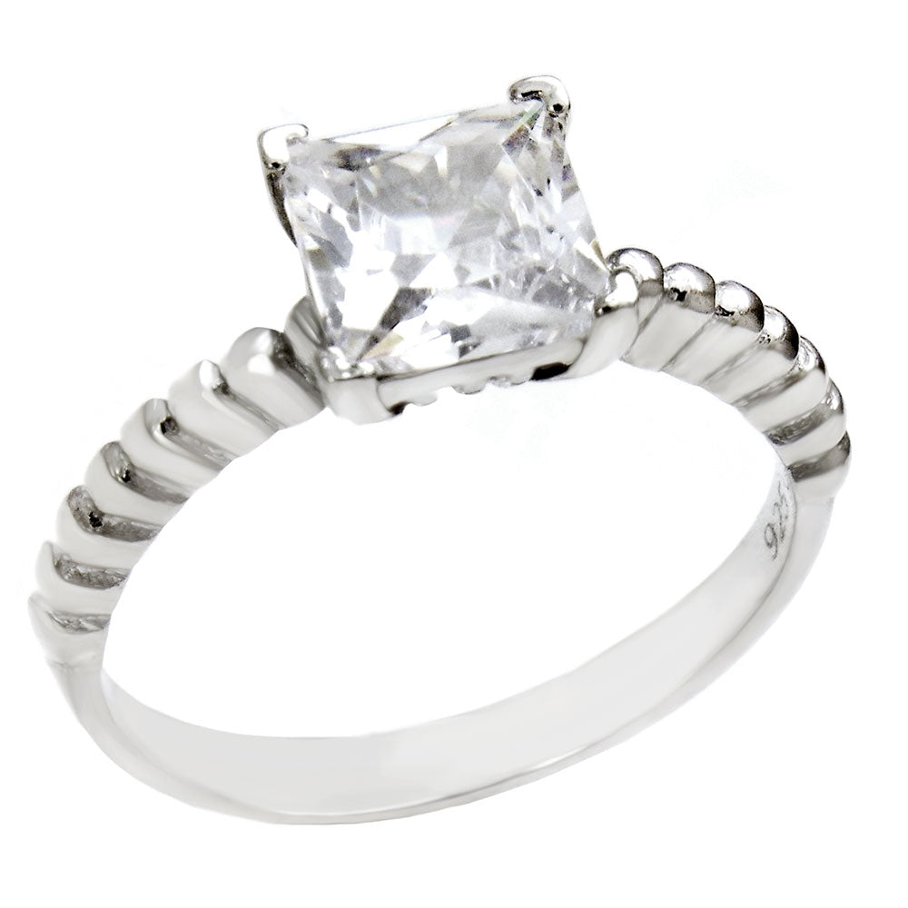 Sterling Silver Princess Cut CZ Solitaire engagement Ring Width-7mm