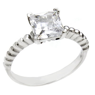 Sterling Silver Princess Cut CZ Solitaire engagement Ring Width-7mm