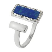 Load image into Gallery viewer, Sterling Silver Simulated Blue Opal Rectangle With CZ Adjustable Ring