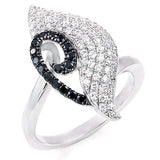 Sterling Silver Pave Setting Grade AAA Black & Clear Round CZ Ring