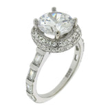 Sterling Silver Baguette 8mm Round Cubic Zirconia Halo Ring