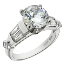 Load image into Gallery viewer, Sterling Silver Center 8mm Round CZ W. Square-Baguette Cubic Zirconia  Engagement Ring