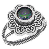 Sterling Silver 7mm Round Mystic Topaz Oxidized Ring