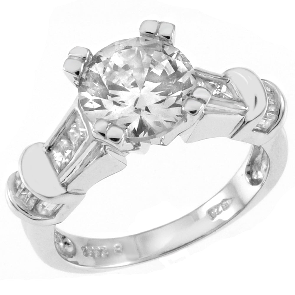 Sterling Silver Round Cubic Zirconia Engagement Ring