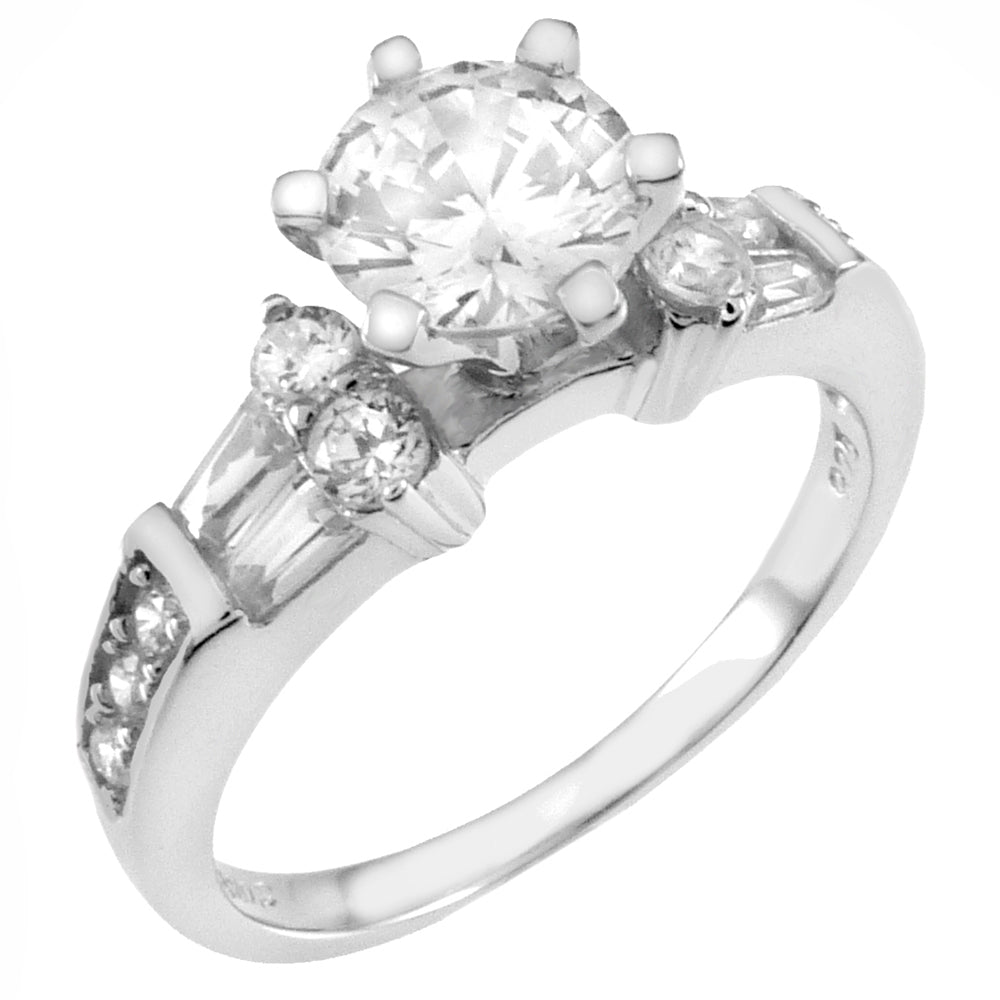 Sterling Silver Round Cubic Zirconia Engagement Ring-6mm