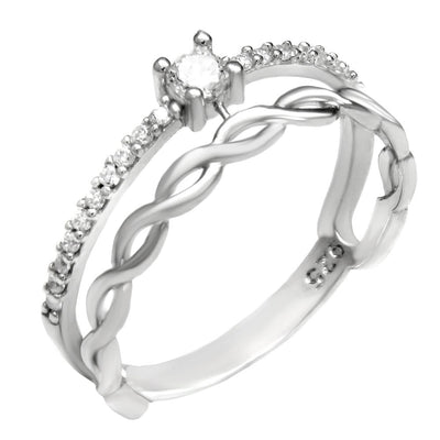 Sterling Silver Rhodium Infinity Solitaire Ring Width-5.3mm