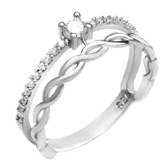 Sterling Silver Rhodium Infinity Solitaire Ring Width-5.3mm