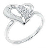 Sterling Silver Stylish Pave Round Cz Open Heart Ring with Ring Width of 15MM