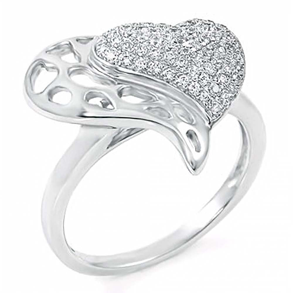 Sterling Silver Fancy Pave Grade AAA Round Cz Open Heart Shape Ring with Ring Width of 19MM