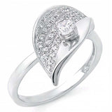 Sterling Silver Fancy Pave Grade AAA Round Cz Leaf Shape Ring with Ring Width of 11MM