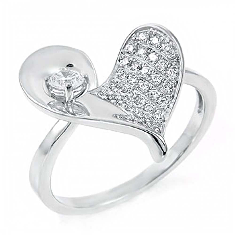 Sterling Silver Fancy Pave Grade AAA Round Cz Twisting Heart Ring with Ring Width of 8MM