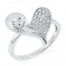Load image into Gallery viewer, Sterling Silver Fancy Pave Grade AAA Round Cz Twisting Heart Ring with Ring Width of 8MM