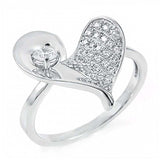 Sterling Silver Fancy Pave Grade AAA Round Cz Twisting Heart Ring with Ring Width of 8MM