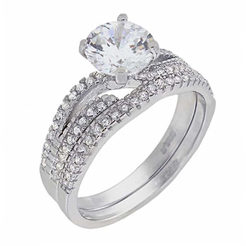 Sterling Silver 2 Pcs Cubic Zirconia Bridal Ring SetAnd Width of 7.5MM