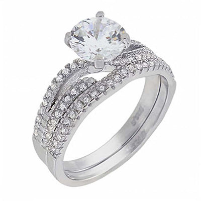 Sterling Silver 2 Pcs Cubic Zirconia Bridal Ring SetAnd Width of 7.5MM