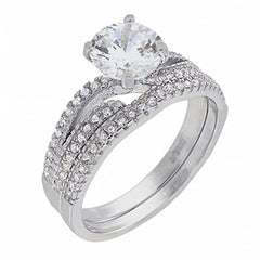 Sterling Silver 2 Pcs Cubic Zirconia Bridal Ring SetAnd Width of 7.5MM