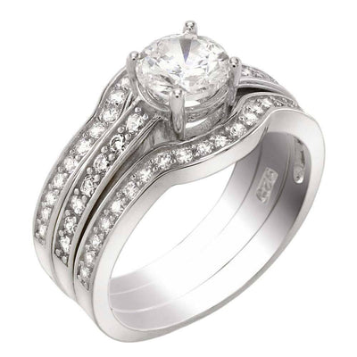 Sterling Silver CZ Wedding Ring SetAnd Width 10.3 mm