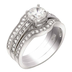 Sterling Silver CZ Wedding Ring SetAnd Width 10.3 mm