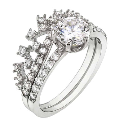 Sterling silver Cubic Zirconia Crown Ring SetAnd Width 12mm