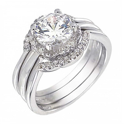 Sterling Silver 3pcs Pave Clear CZ Stone Bridal Ring SetAnd Width of 12MM