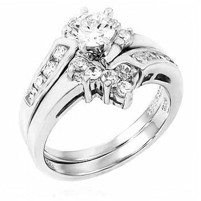 Sterling Silver Round Cz Wedding Ring Set with a 5MM Prong Set Cz in the CenterAnd Ring Width of 15MM