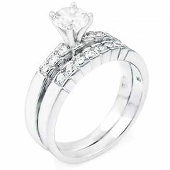 Sterling Silver Round Cz Wedding Ring Set with a Prong Set Cz in the Center