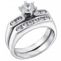 Sterling Silver Round Cz Wedding Ring Set with a 5MM Prong Set Cz in the CenterAnd Ring Width of 7MM