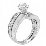 Sterling Silver Cubic Zirconia 6MM Round & Baguette Ring Set