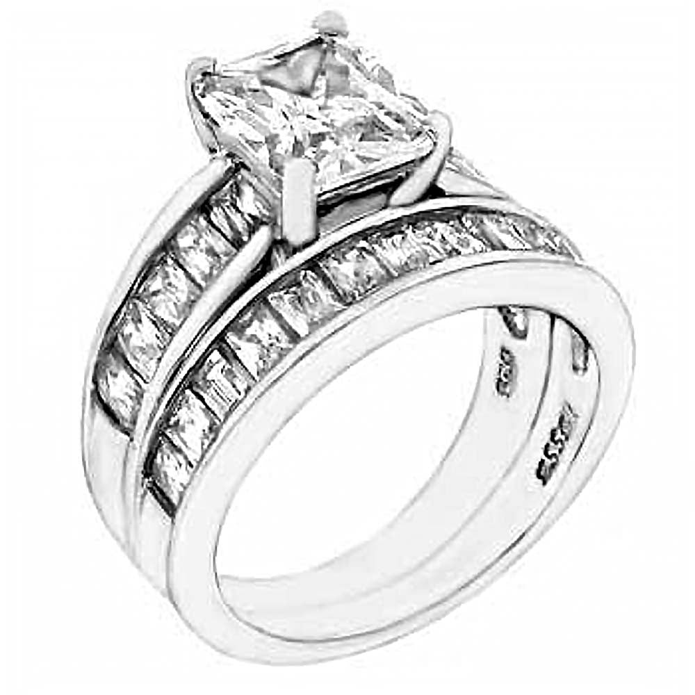 Sterling Silver Baguette Cz Ring Set with a 7MMx10MM Rectangle Cz