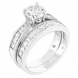 Sterling Silver Baguette Cz Wedding Ring Set with a 7MM Prong Set Round Cz