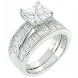 Sterling Silver Baguette Cz Ring Set with a 9MMx9MM Prong Set Princess Cut Cz in the Center